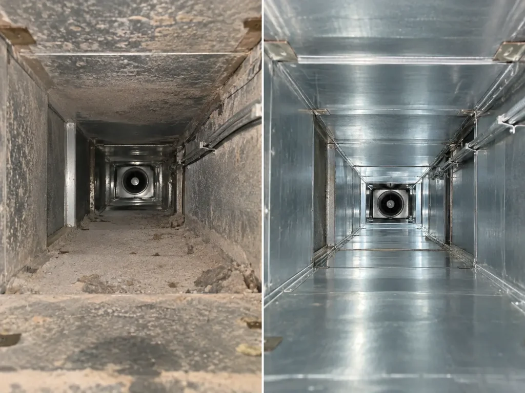 Before and after air duct cleaning